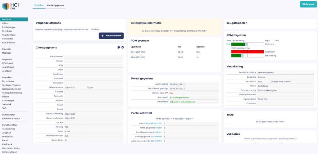HCI CRS dashboard